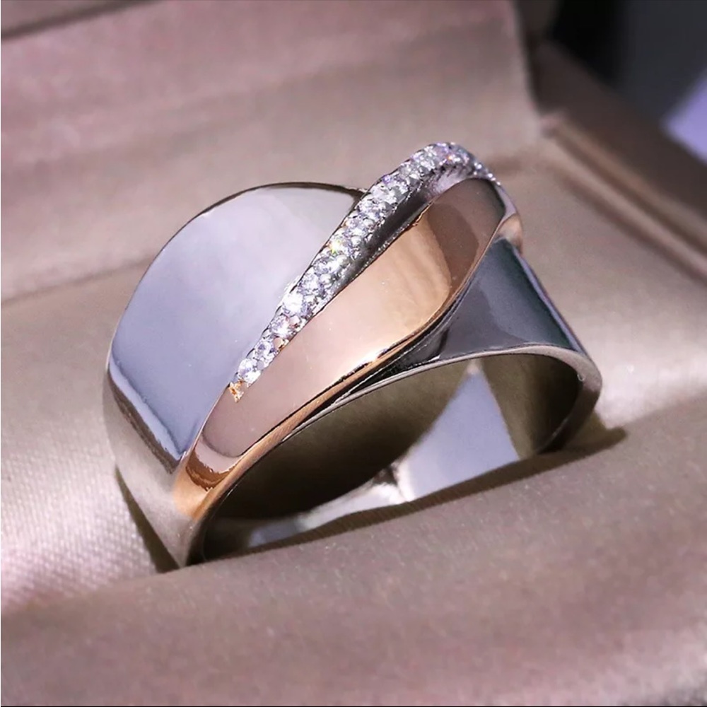 New unisex 925 Silver Two Tone Diamond Ring - Picture 4 of 4